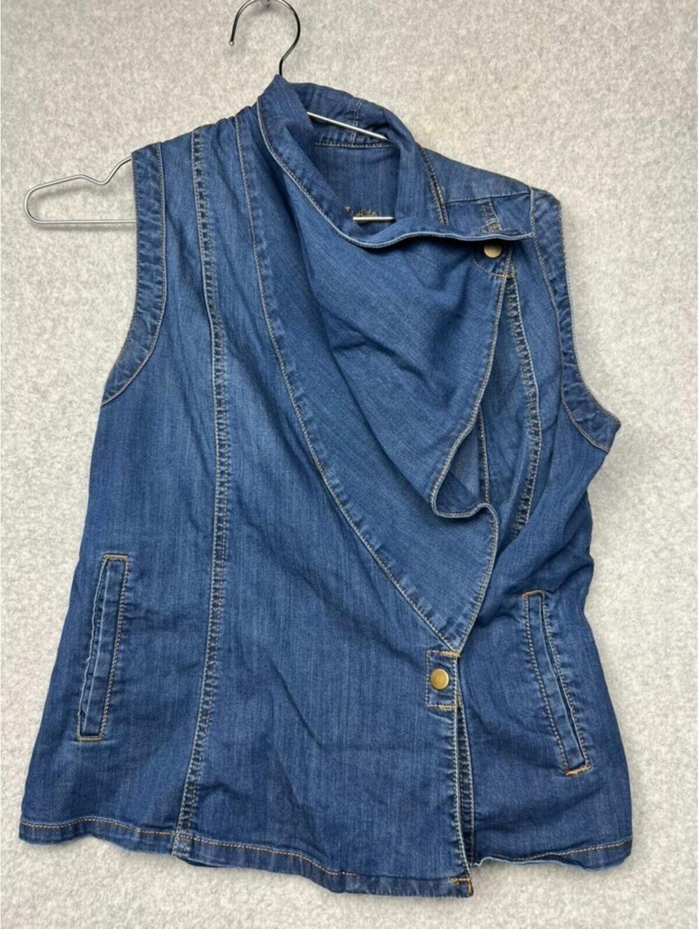 Kut From Kloth Asymmetric Drape Snap Denim Vest L Blue Aesthetic Moto Boho